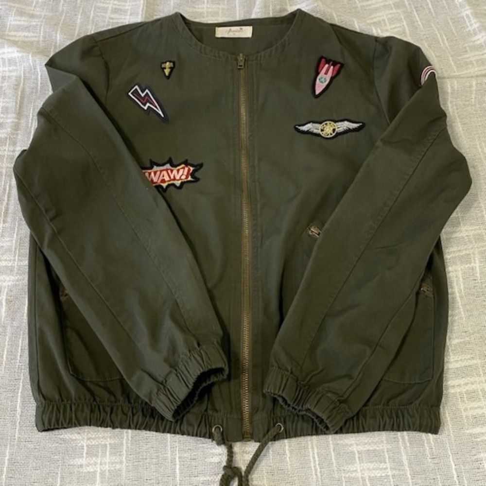 Freebird‎ Patch Bomber Jacket Womens M Olive Military Utility Y2K Streetwear - Picture 11 of 16